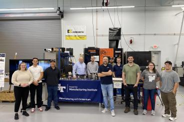 Georgia Tech students and staff members gathered at the Advanced Manufacturing Pilot Facility with members of OPEN MIND for the training.