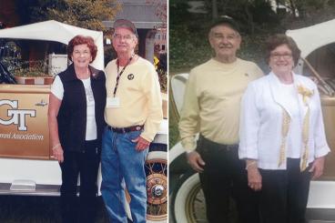 John Woodward, ME 63, and his wife, Mona, at Homecomings over the years